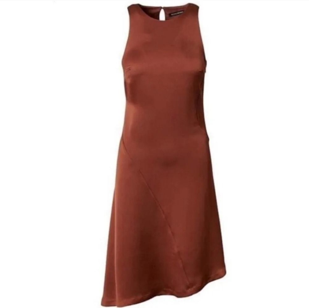 Banana Republic Satin Asymmetrical Hem Dress - Rust Brown - Size 2